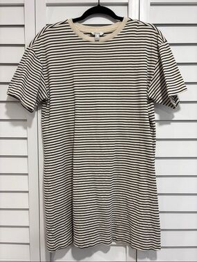 Aware Cream & Black Striped Tee Dress